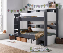 Save On Goods UK Kids Childs Single Grey & White Wood Bunk Bed,wooden Shelf Storage Bed Frame - thumbnail 2