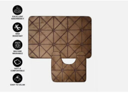 Mantraraj Memory Foam Soft Bath Mat Sleek Stripe Set 2 Piece Bathroom Contour Rug Non Slip Washable Bath Shower Mat (Gold) - thumbnail 2