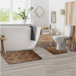 Mantraraj Memory Foam Soft Bath Mat Sleek Stripe Set 2 Piece Bathroom Contour Rug Non Slip Washable Bath Shower Mat (Gold) - thumbnail 3