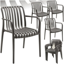 Tectake Garden Chairs Alcudia - Weather-Resistant, Durable And Long-Lasting Plastic - Anthracite - Set Of 4 - thumbnail 1