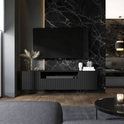 Heze Furniture Elpis 2 Glamour Tv Cabinet 150 Cm Wall-Mounted - Black Matt - thumbnail 2