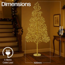 Xmas Haus 180Cm Outdoor Led Christmas Tree With Gold Balls Festive Light 1000 Warm White Leds, Copper Wire, Resin Base, 5M Cable & Ip20 Tran - thumbnail 2