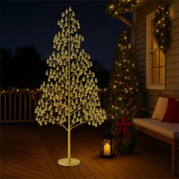Xmas Haus 180Cm Outdoor Led Christmas Tree With Gold Balls Festive Light 1000 Warm White Leds, Copper Wire, Resin Base, 5M Cable & Ip20 Tran