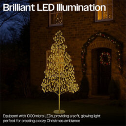 Xmas Haus 180Cm Outdoor Led Christmas Tree With Gold Balls Festive Light 1000 Warm White Leds, Copper Wire, Resin Base, 5M Cable & Ip20 Tran - thumbnail 3