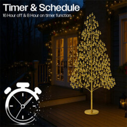 Xmas Haus 180Cm Outdoor Led Christmas Tree With Gold Balls Festive Light 1000 Warm White Leds, Copper Wire, Resin Base, 5M Cable & Ip20 Tran - thumbnail 6
