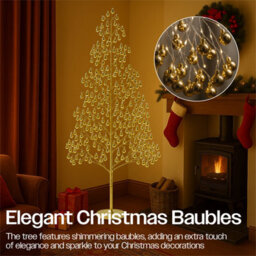 Xmas Haus 180Cm Outdoor Led Christmas Tree With Gold Balls Festive Light 1000 Warm White Leds, Copper Wire, Resin Base, 5M Cable & Ip20 Tran - thumbnail 5