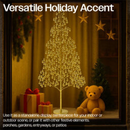 Xmas Haus 180Cm Outdoor Led Christmas Tree With Gold Balls Festive Light 1000 Warm White Leds, Copper Wire, Resin Base, 5M Cable & Ip20 Tran - thumbnail 7