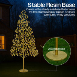 Xmas Haus 180Cm Outdoor Led Christmas Tree With Gold Balls Festive Light 1000 Warm White Leds, Copper Wire, Resin Base, 5M Cable & Ip20 Tran - thumbnail 8