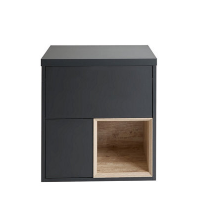 Homestylestore Black Grey 600mm Wall Hung Bathroom Vanity Unit With Countertop Basin And Led Lights - image 1