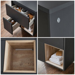Homestylestore Black Grey 600mm Wall Hung Bathroom Vanity Unit With Countertop Basin And Led Lights - thumbnail 3