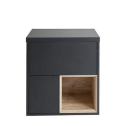 Homestylestore Black Grey 600mm Wall Hung Bathroom Vanity Unit With Countertop Basin And Led Lights - thumbnail 1