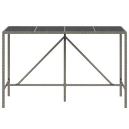Berkfield Bar Table With Glass Top Grey 180X70X110 Cm Poly Rattan - thumbnail 3