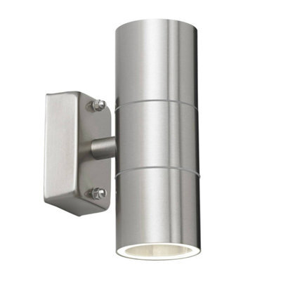 Luminosa Lighting Luminosa Canon 2 Light Outdoor Up Down Wall Light Clear Glass, Polished Stainless Steel Ip44, Gu10