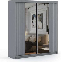 M N Furniture Ltd Wardrobe With Mirror, Led Light, Modern Sliding Door Bedroom Cabinet With Mirror,drawers And  Silver/black Trim (Grey,150Cm) - thumbnail 2
