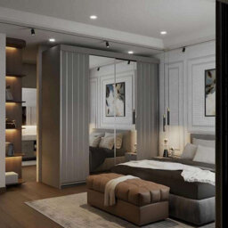 M N Furniture Ltd Wardrobe With Mirror, Led Light, Modern Sliding Door Bedroom Cabinet With Mirror,drawers And  Silver/black Trim (Grey,150Cm)