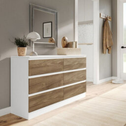 Urbn-Living Urbnliving 120Cm Width White Wooden Chest Of Oak 6 Drawers Bedroom Furniture Storage Bedside Table Modern Cabinet