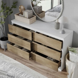Urbn-Living Urbnliving 120Cm Width White Wooden Chest Of Oak 6 Drawers Bedroom Furniture Storage Bedside Table Modern Cabinet - thumbnail 3