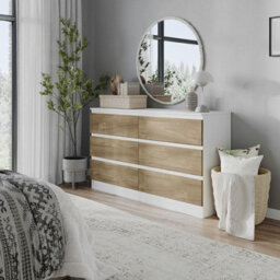 Urbn-Living Urbnliving 120Cm Width White Wooden Chest Of Oak 6 Drawers Bedroom Furniture Storage Bedside Table Modern Cabinet - thumbnail 2