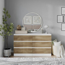 Urbn-Living Urbnliving 120Cm Width White Wooden Chest Of Oak 6 Drawers Bedroom Furniture Storage Bedside Table Modern Cabinet - thumbnail 4