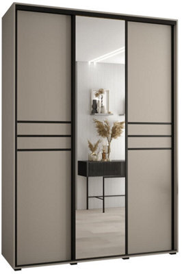 Arte Elegant Cashmere & Black Sliding Door Wardrobe H2350mm W1800mm D600mm - Spacious Design With Mirrored Panel - image 1