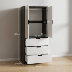 Homcom Modern Clothes Storage Cupboard Unit With Hanging Rod White - thumbnail 3