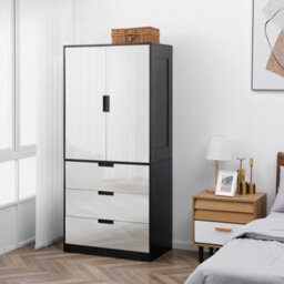 Homcom Modern Clothes Storage Cupboard Unit With Hanging Rod White - thumbnail 8