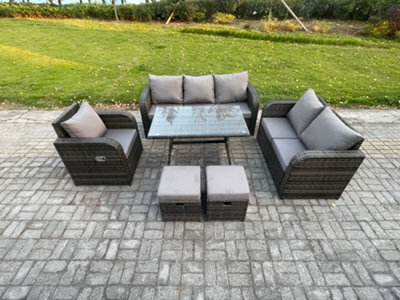 Fimous 8 Seater Outdoor Rattan Garden Furniture Set Patio Lounge Sofa Set With Dining Table 2 Small Footstools Dark Grey Mixed - image 1
