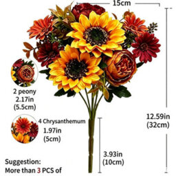 Amorly 3 Pcs Artificial Sunflower Bouquet Fall Fake Flower Arrangement With Peony Chrysanthemum For Thanksgiving Harvest Home Vase Decor - thumbnail 7