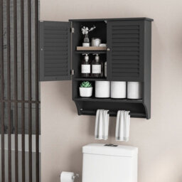 Gainoom Wall-Mounted Bathroom Cabinet Double Door Storage Medicine Cabinet W/ Towel Bar - thumbnail 5