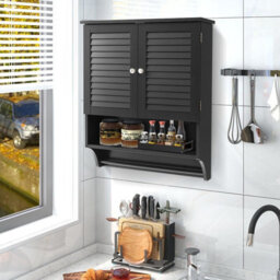 Gainoom Wall-Mounted Bathroom Cabinet Double Door Storage Medicine Cabinet W/ Towel Bar - thumbnail 7