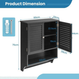 Gainoom Wall-Mounted Bathroom Cabinet Double Door Storage Medicine Cabinet W/ Towel Bar - thumbnail 2