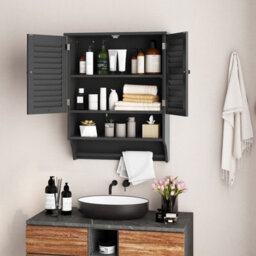 Gainoom Wall-Mounted Bathroom Cabinet Double Door Storage Medicine Cabinet W/ Towel Bar - thumbnail 3