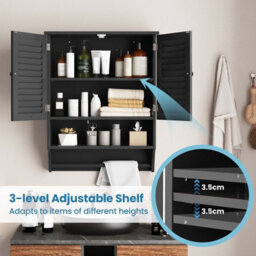Gainoom Wall-Mounted Bathroom Cabinet Double Door Storage Medicine Cabinet W/ Towel Bar - thumbnail 9