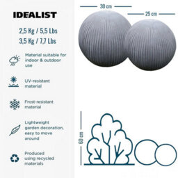 Set Of 2 Idealist™ Fluted Grey Reinforced Stone Concrete Effect Garden Decorative Balls: D25 + D30Cm, 5.5 + 7.7Lbs - thumbnail 2