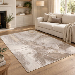 Underfoot Abstract Rug Beige Modern High Low Pile Living Room Bedroom Indoor - thumbnail 1