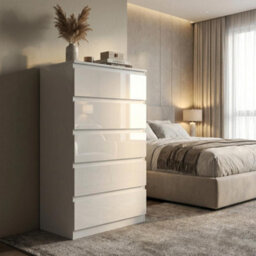 Soho 5 Drawer Chest Of Drawers White High Gloss Dresser Bedroom Storage - thumbnail 9