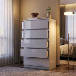 Soho 5 Drawer Chest Of Drawers White High Gloss Dresser Bedroom Storage - thumbnail 8