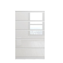 Soho 5 Drawer Chest Of Drawers White High Gloss Dresser Bedroom Storage - thumbnail 2