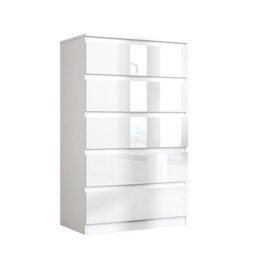 Soho 5 Drawer Chest Of Drawers White High Gloss Dresser Bedroom Storage - thumbnail 3