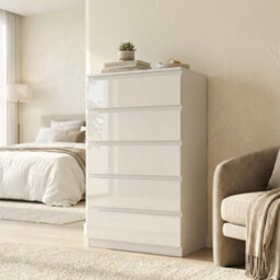 Soho 5 Drawer Chest Of Drawers White High Gloss Dresser Bedroom Storage - thumbnail 7