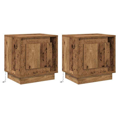 Berkfield Rustic Bedside Cabinets With Led Lights 2 Pcs Old Wood 44X34,5X45 Cm - image 1