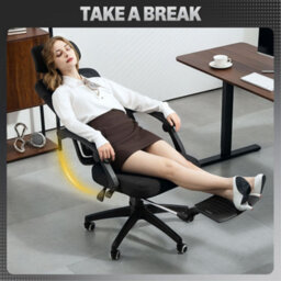 Homcom Mesh Ergonomic Office Chair With Lumbar Support, Headrest, Black - thumbnail 8