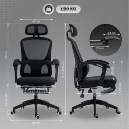 Homcom Mesh Ergonomic Office Chair With Lumbar Support, Headrest, Black - thumbnail 3