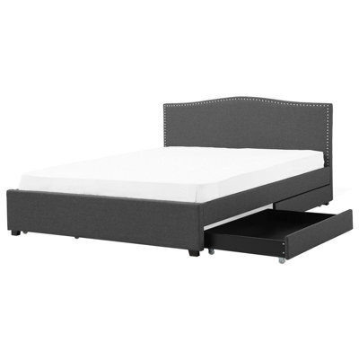 Beliani Bed With Storage Drawers Fabric Montpellier 180 X 200 Cm (Eu Super King) Dark Grey - image 1