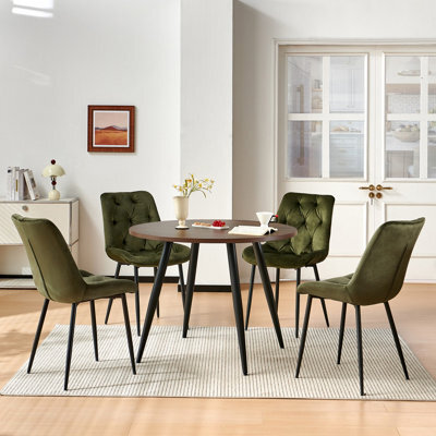 Sonara Dark Walnut 4-Seater Round Dining Table 100 Cm With 4 Velvet Chairs - image 1