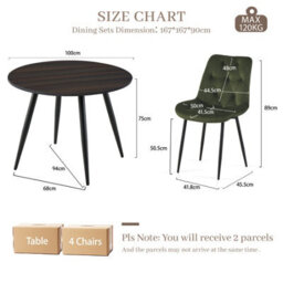 Sonara Dark Walnut 4-Seater Round Dining Table 100 Cm With 4 Velvet Chairs - thumbnail 2