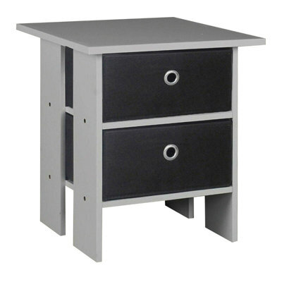 Urbn-Living Urbnliving Height 45Cm 2 Tier Wooden Grey Table 2 Black Drawer Bedroom Bedside Nightstand Living Room Side Cabinet - image 1