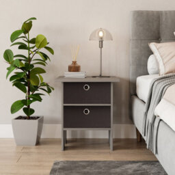 Urbn-Living Urbnliving Height 45Cm 2 Tier Wooden Grey Table 2 Black Drawer Bedroom Bedside Nightstand Living Room Side Cabinet - thumbnail 3
