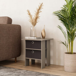 Urbn-Living Urbnliving Height 45Cm 2 Tier Wooden Grey Table 2 Black Drawer Bedroom Bedside Nightstand Living Room Side Cabinet - thumbnail 2