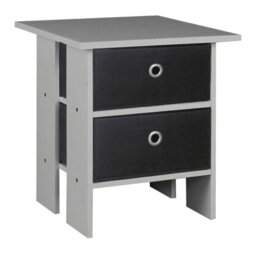 Urbn-Living Urbnliving Height 45Cm 2 Tier Wooden Grey Table 2 Black Drawer Bedroom Bedside Nightstand Living Room Side Cabinet - thumbnail 1